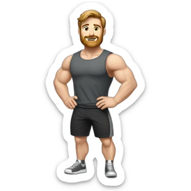 Full height Actively gesturing with hands Pale skinned Fit Man With the biceps and brown hair in dark gray Sleeveless Mike, black oversize sports shorts, watch and white Sneakers sticker
