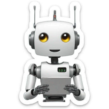 robot with antena reading stories sticker