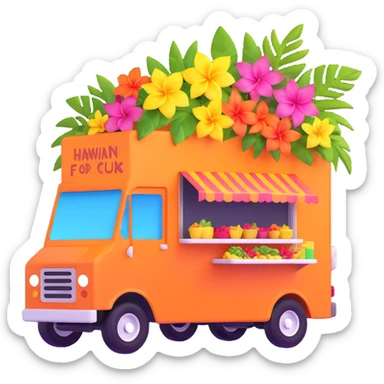 Hawaiian food truck with bright colors and tropical flowers sticker