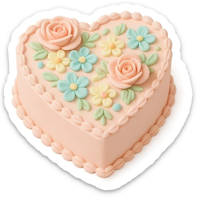 heart-shaped fondant cake with piped pastel flowers sticker