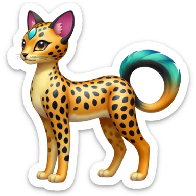 Colorful iridescent  exotic esoteric patterned Gradients-colored realistic elegant lanky feminine cute pretty  Liepard-Litten-Meloetta-Sprigatito-Pokémon-fusion-creature (full body) sticker