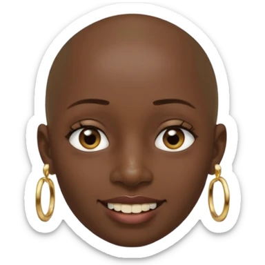 Make a emoji of a person with dark skin and has a nose ring and has a bunch of small earrings and a big earring and who has a tiny bit of hair and who has a gap between her two front teeth and with no hair sticker