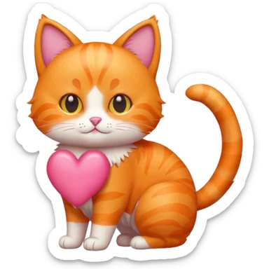 Gato naranja corazón rosa cuerpo entero kawaii sticker