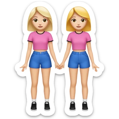 👯‍♀️ generate this emoji, as two white girls, bffs, the same pose but maybe the outfit cuter. we are models sticker