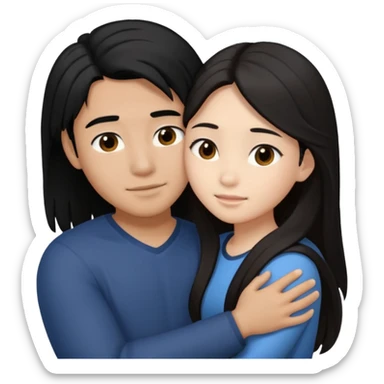 asian boy with black hair and light brown long hair girl hugging sticker