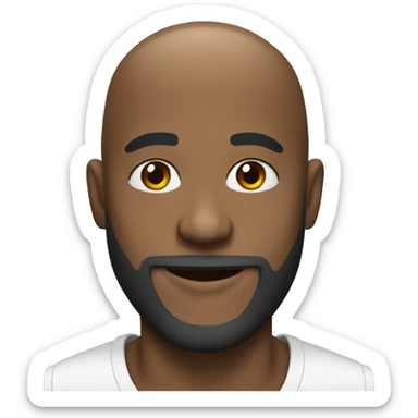 Black bald man with beard and smiling sticker