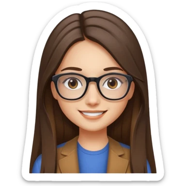 Chica blanca con cabello liso largo balayage ojos cafe obcuro con lentes cuadrados sticker