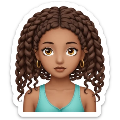 girl with thin braids with curls and brown eyes, brown skin, eyelashes, siren eyes sticker