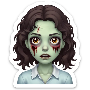 make a zombie emoji, girl with dark brown wavy hair, black eyes  sticker
