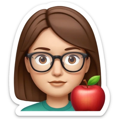 Face with straight hair and glasses, Apple Memoji style sticker