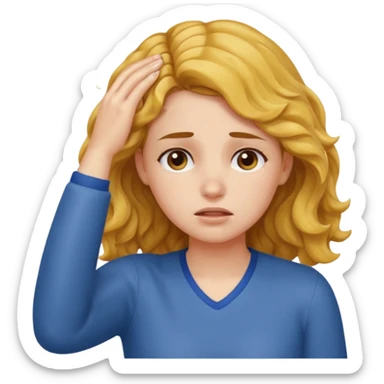 tired girl with fair wavy hair, wipes away sweats from the forehead  sticker