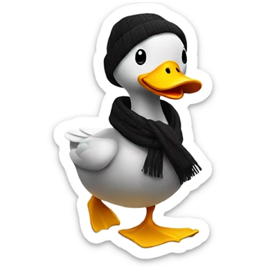 Happy duck that crossed the road and is black. Wearing a scarf sticker