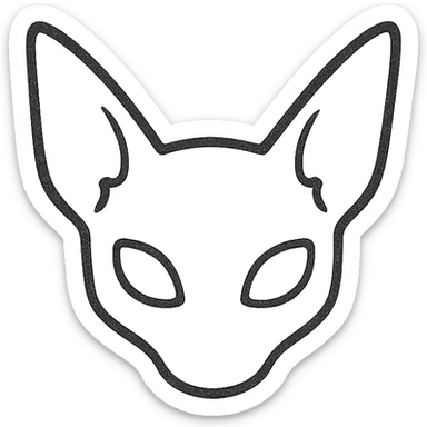 minimalist vector icon of a sphinx cat face inspired by Beerus from Dragon Ball and Mew from Pokémon, single tone, no facial features, cartoon style, modern, sleek, clean lines, suitable for app icon sticker