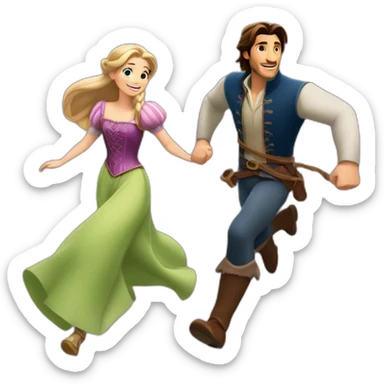 Rapunzel and Flynn Rider running sticker