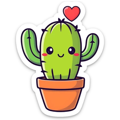 Happy Cactus best friends with heart eyes in a pot sticker