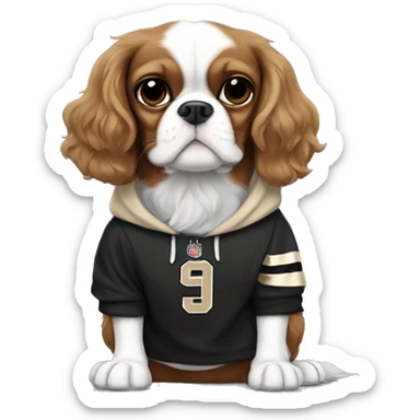 charles king spaniel dog wearing new orleans saints hoodie sticker