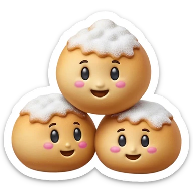 Cinematic Realistic Fritule Dessert Emoji, featuring small, fluffy dough balls dusted with powdered sugar rendered with delicate textures and warm, inviting lighting. sticker