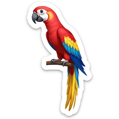 cinematic-macaw-realistic-full-body-standing-emoji,-vibrant-feathers-glowing-with-rich-reds,-blues,-and-yellows,-head-tilted-dramatically,-curved white-beak-gleaming,-piercing-dark-eyes-exuding-confidence,-simplified-yet-realistic-focused sticker