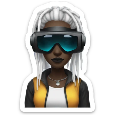 cyberpunk woman, black skin, white dreadlocks, wearing RGB vr headset, (eyes covered:1.2), no eyes, bright colors sticker
