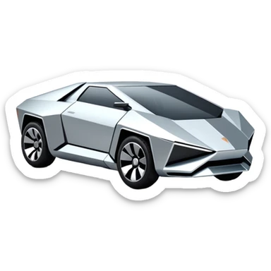 A futuristic chrome car emoji, sharp geometric body design inspired by cybertruck aesthetics, smooth silver metallic surface, matte and glossy chrome mix, minimal details, soft reflections, clean edges, iOS emoji style, centered, clean white background, soft studio lighting, no text sticker