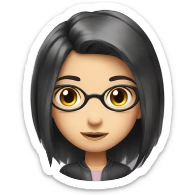 shy funny cure smart girl ling hair black with glass sticker