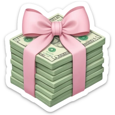 a stack of money in pastel colors, tied with a pastel pink bow, soft and cute sticker