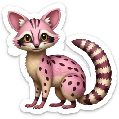 Pink-spotted genet-Trico-Vernid-Numbat-Fakémon-hybrid-fusion-creature (full body) sticker