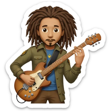  Bob Marley with dreadlocks play electric guitar heraldic crest sticker