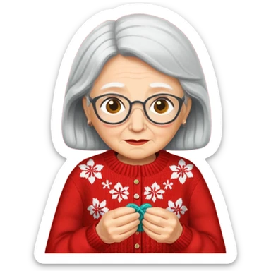 knitting grandma red sweater sticker