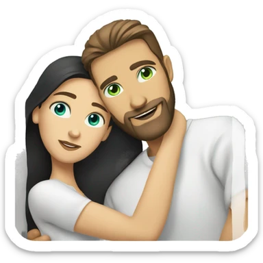 White man BROWN beard and blue eyes and BROWN hair hugging white woman with long straight black hair and green eyes sticker