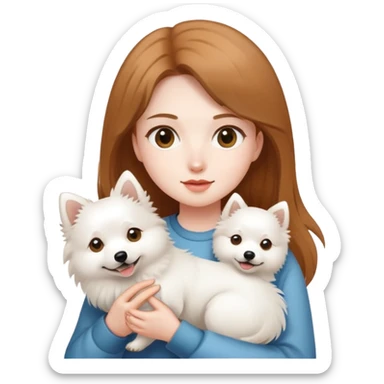 light brown hair girl with pale skin holding a Japanese spitz dog sticker