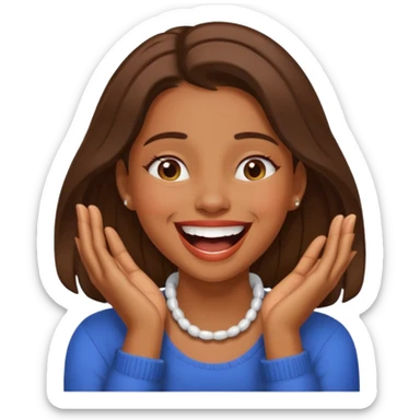 a girl laughing with her hands on her neck sticker