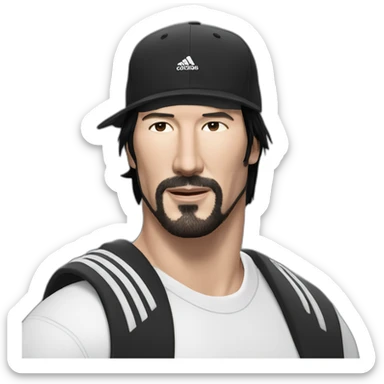 short haired and no beard keanu reeves with a black addidas cap sticker
