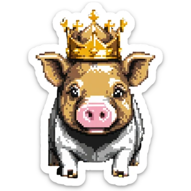cute pig with a golden crown, inspired by Technoblade, styled like LEGO Duplo with visible block elements and studs, chunky, colorful, simple, playful sticker