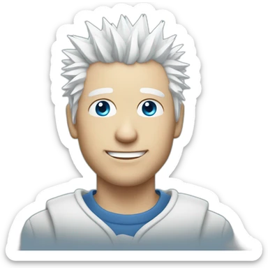 White male with spiky white hair with bright blue eyes sticker