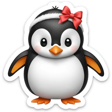 A penguin with a bow next to his head sticker