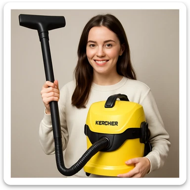 white girl with brown hair holding a Karcher vacuum cleaner, style 1 sticker