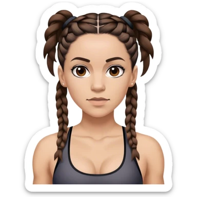 Melanie chisholm with two dark brown french braids, wearing a sports bra sticker