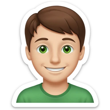 A boy white boy with brown hair and a button nose with green eyes and a big smile  sticker