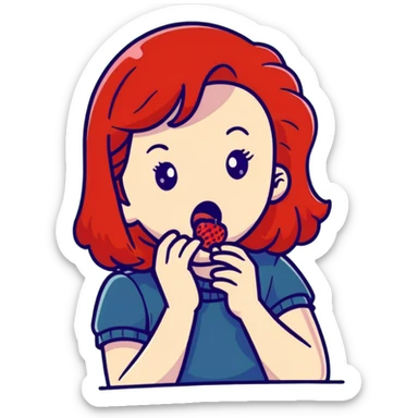 redhead girl with a displeased face eating raspberries sticker