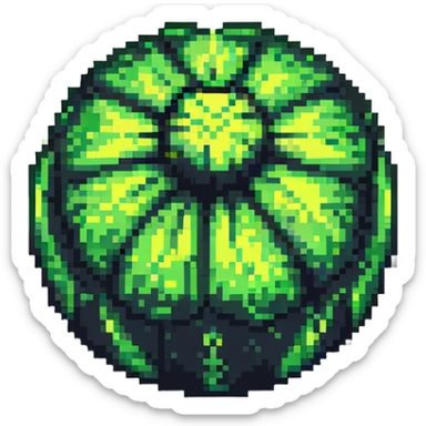 Green digital bomb, round bomb body with green highlights and details, no timer, nature-inspired design, pixel art style sticker