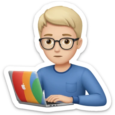 a fair man working on laptop , front view sticker