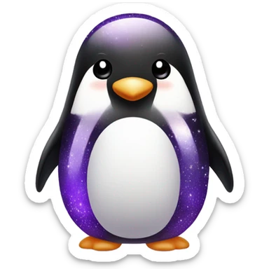 A cute penguin with soft black and white colors, standing with little purple sparkles around its head.
The purple sparkles will have a gentle glow, symbolizing magic and playfulness.
 sticker