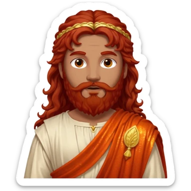 Eurus, God of Autumn Roman Deities with long dark red wavy hair and beard, orange-red sequin toga sticker