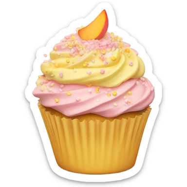 realistic cupcake with light pink frosting and light yellow cupcake wrapper and peach sprinkles and yellow sugar sprinkles… no fruit on top of cupcake sticker