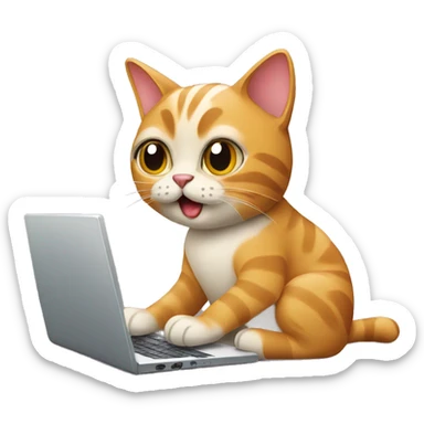 cat typing on a laptop sticker