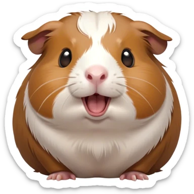 Cinematic Cute Yawning Brown and White Banded Guinea Pig Portrait Emoji, Head tilted slightly with a dramatic, wide-open yawn, revealing a soft, banded fur of brown and white with tiny, droopy ears, round dark eyes barely open in drowsy contentment, Simplified yet irresistibly adorable features, highly detailed, glowing with a soft, cozy glow, high shine, relaxed yet expressive, stylized with a touch of whimsy, bright and endearing, soft glowing outline, capturing the essence of a sleepy yet affectionate guinea pig, so drowsy it feels like it could stretch out of the screen and curl up for a nap! sticker