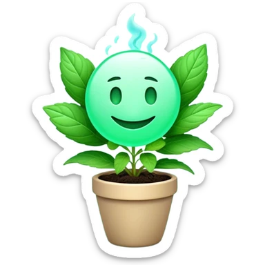 Cinematic Realistic Mint Emoji, Fresh and lively, with deep green leaves covered in tiny veins, emanating a cool, refreshing aroma. The plant’s soft, rounded edges sway gently in the breeze, inviting calm and relaxation. Soft glowing outline, capturing the essence of freshness and cooling fragrance in a fragrant mint plant! sticker