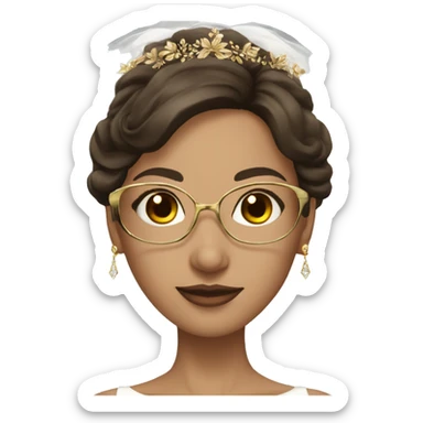 Fair skin brown eyes brunette bride with gold glasses sticker