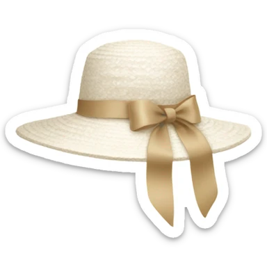 White Sun hat with beige ribbon sticker